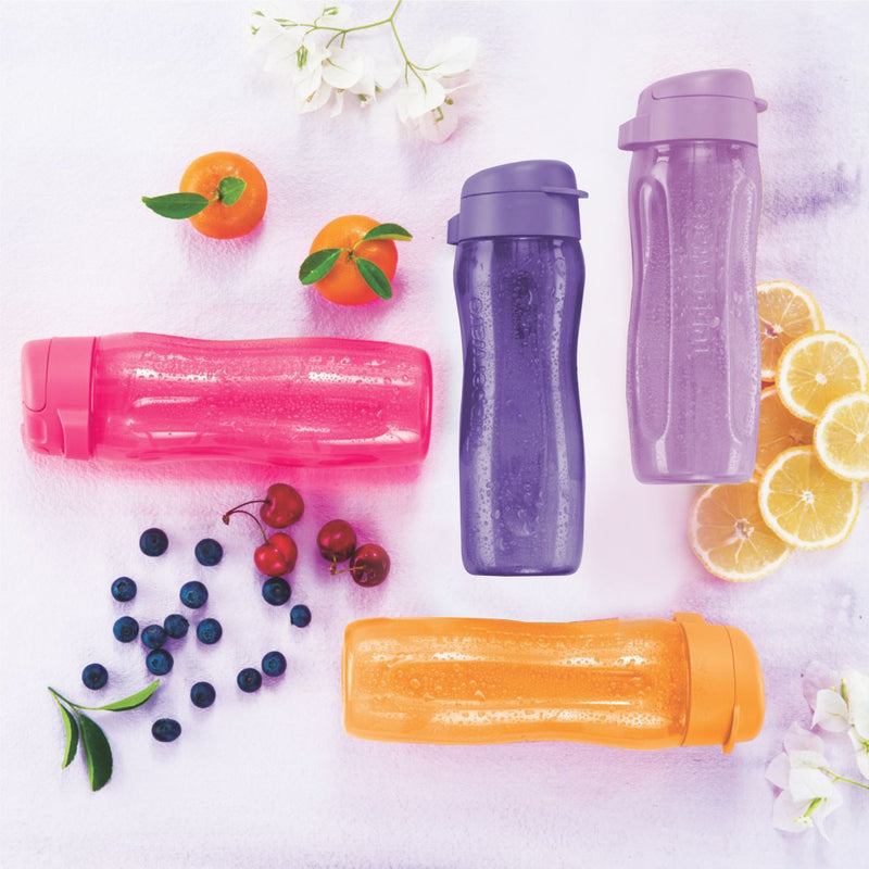 Tupperware Aquaslim Plastic Fliptop Water Bottle 500ml 4pc