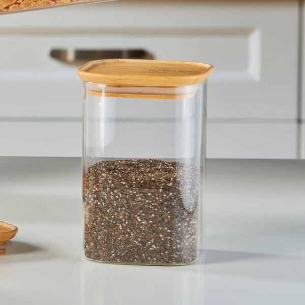 TUPPERWARE BAMBOO CLEAR STORAGE JAR 1.1Ltr