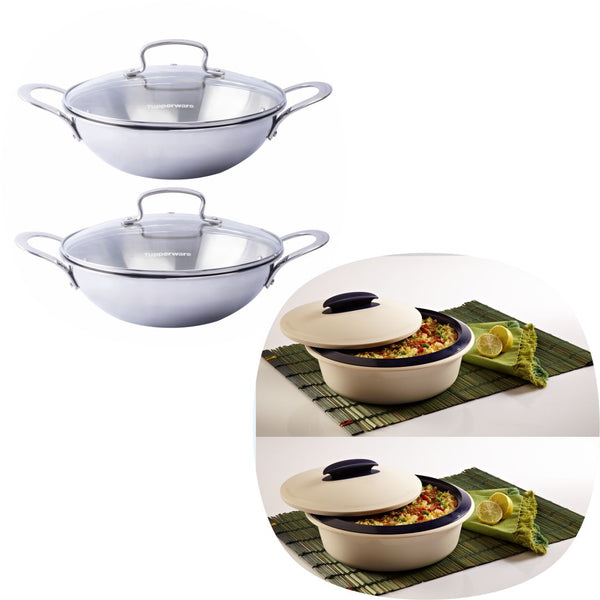 TRAYAM Kadhai 24cm with Lid (Set of 2) + ISO Duo Round 1.6L (Set of 2)