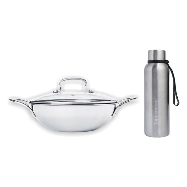 TRAYAM KADHAI 24CM (2.6 LTR) + STAINLESS STEEL INSULATED FLASK 700ML