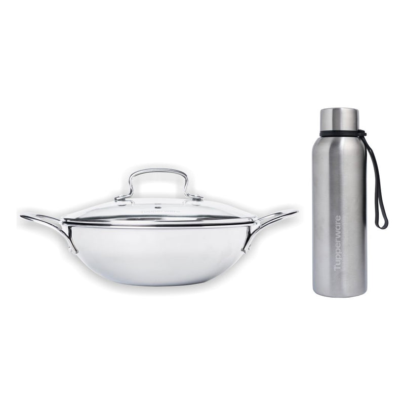 TRAYAM KADHAI 24CM (2.6 LTR) + STAINLESS STEEL INSULATED FLASK 700ML